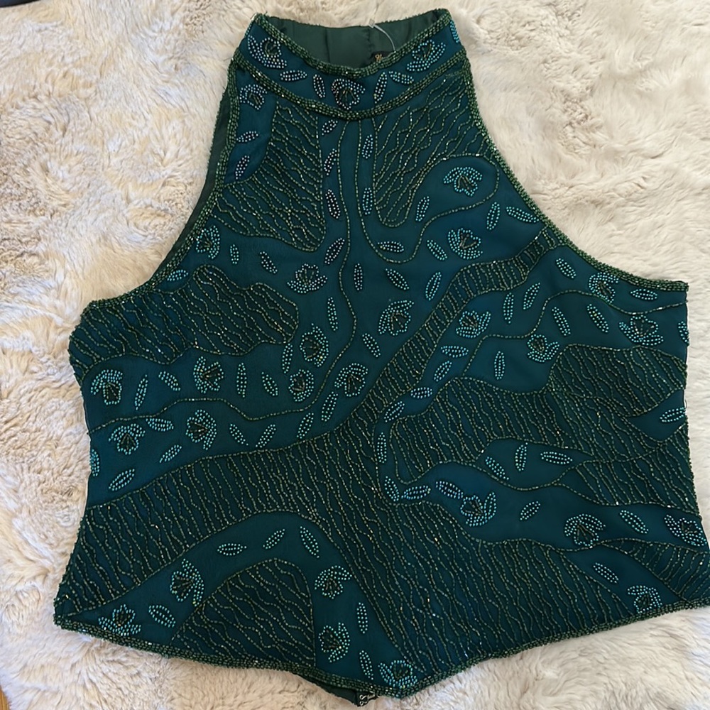 Vintage 100% silk, beaded sleeveless evening style top